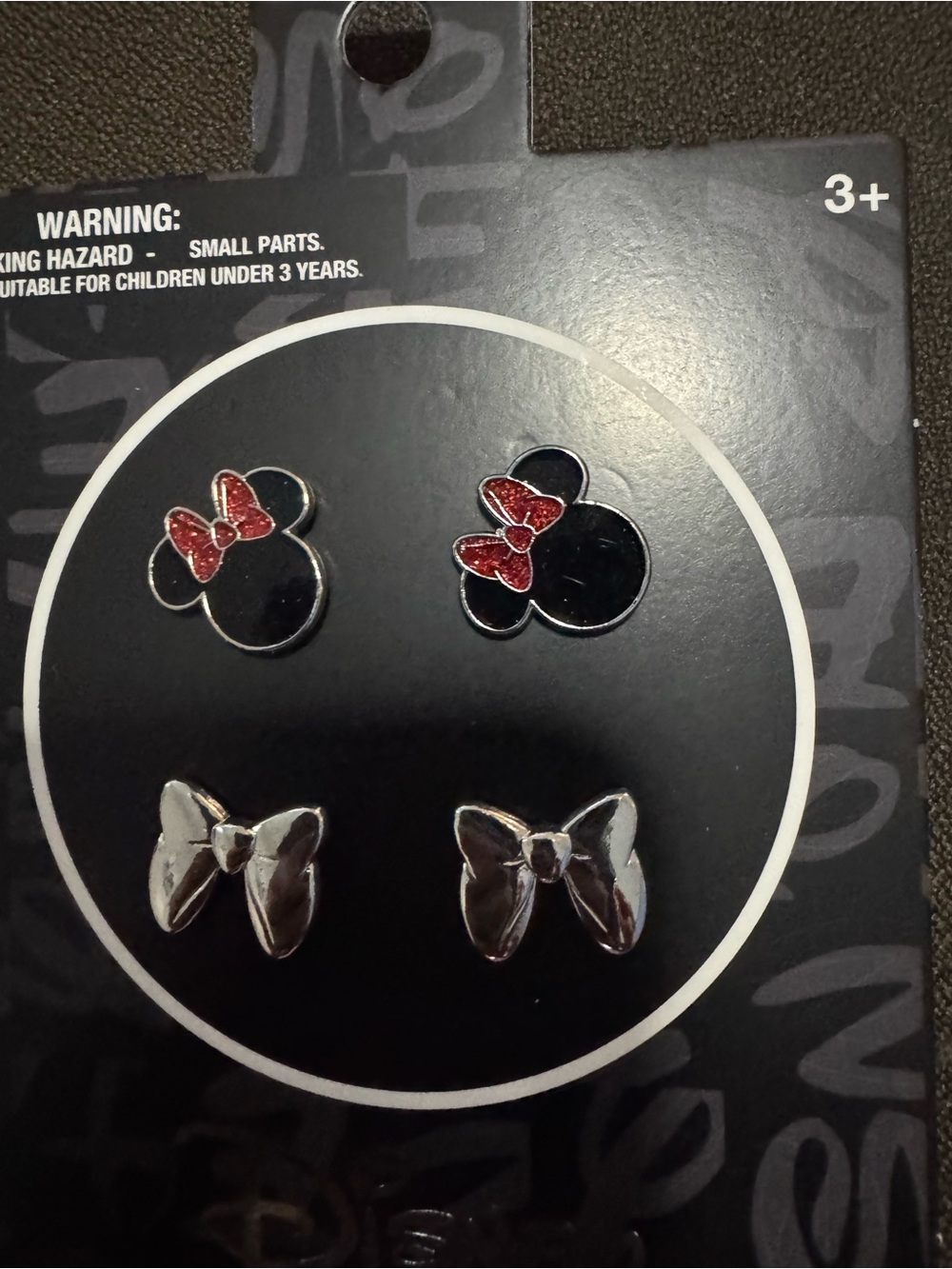 Disney Minnie Mouse Stud Earring Set - Black & Red with Silver Bows New Gift - Picture 2 of 7